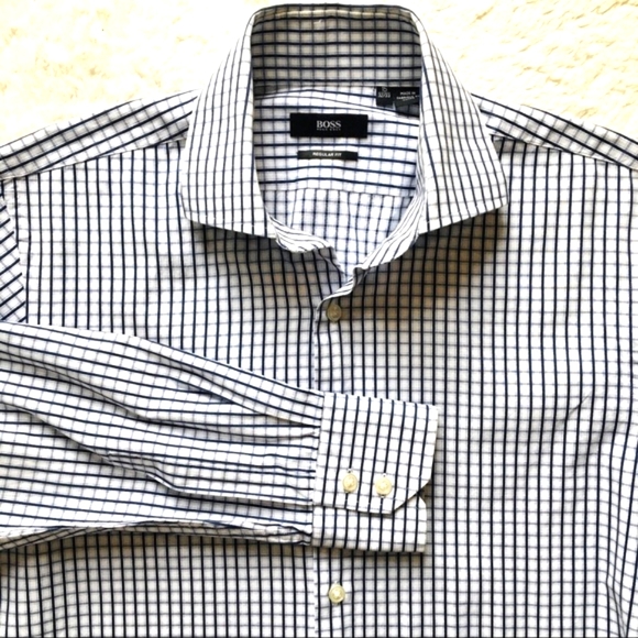 BOSS Hugo Boss Longsleeve Button Front Dress Shirt Blue Plaid - Picture 4 of 5